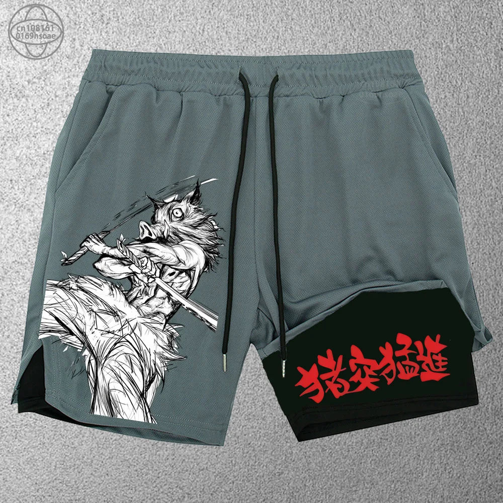 2025 Trendy Printed Sports Training Running Shorts Men'S Fitness Two-In-One Beach Pants Outdoor S-2Xldouble-Layer