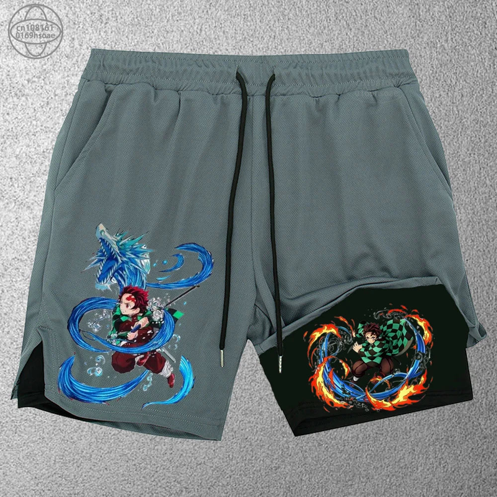2025 Trendy Printed Sports Training Running Shorts Men'S Fitness Two-In-One Beach Pants Outdoor S-2Xldouble-Layer