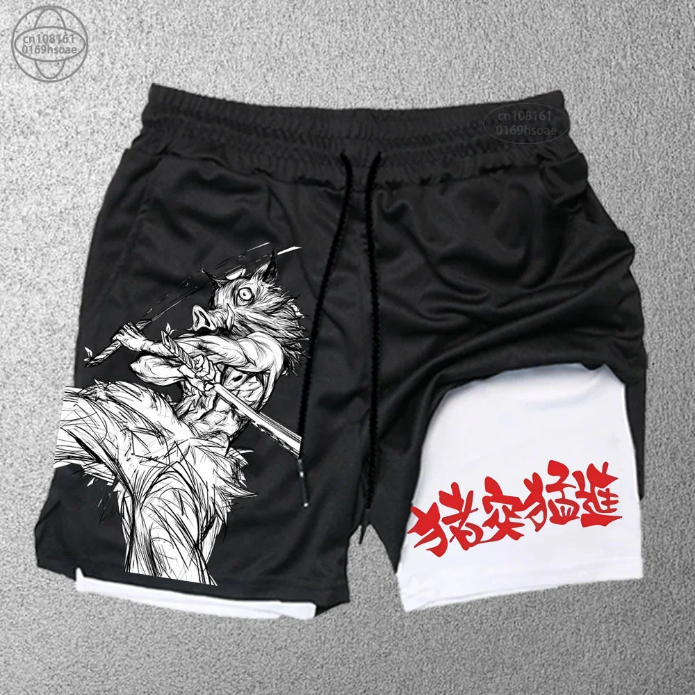 2025 Trendy Printed Sports Training Running Shorts Men'S Fitness Two-In-One Beach Pants Outdoor S-2Xldouble-Layer