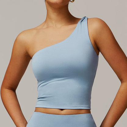 Single Shoulder Tank Top Women Gym Women Sports Underwear Push up Crop Top Fitness Bra Breathable Running Athletic Sportswear