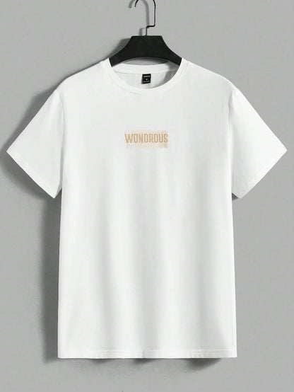 AXEPEAK Men'S Summer Letter Print round Neck Short Sleeve Casual T-Shirt and Shorts Set, Streetwear Ready