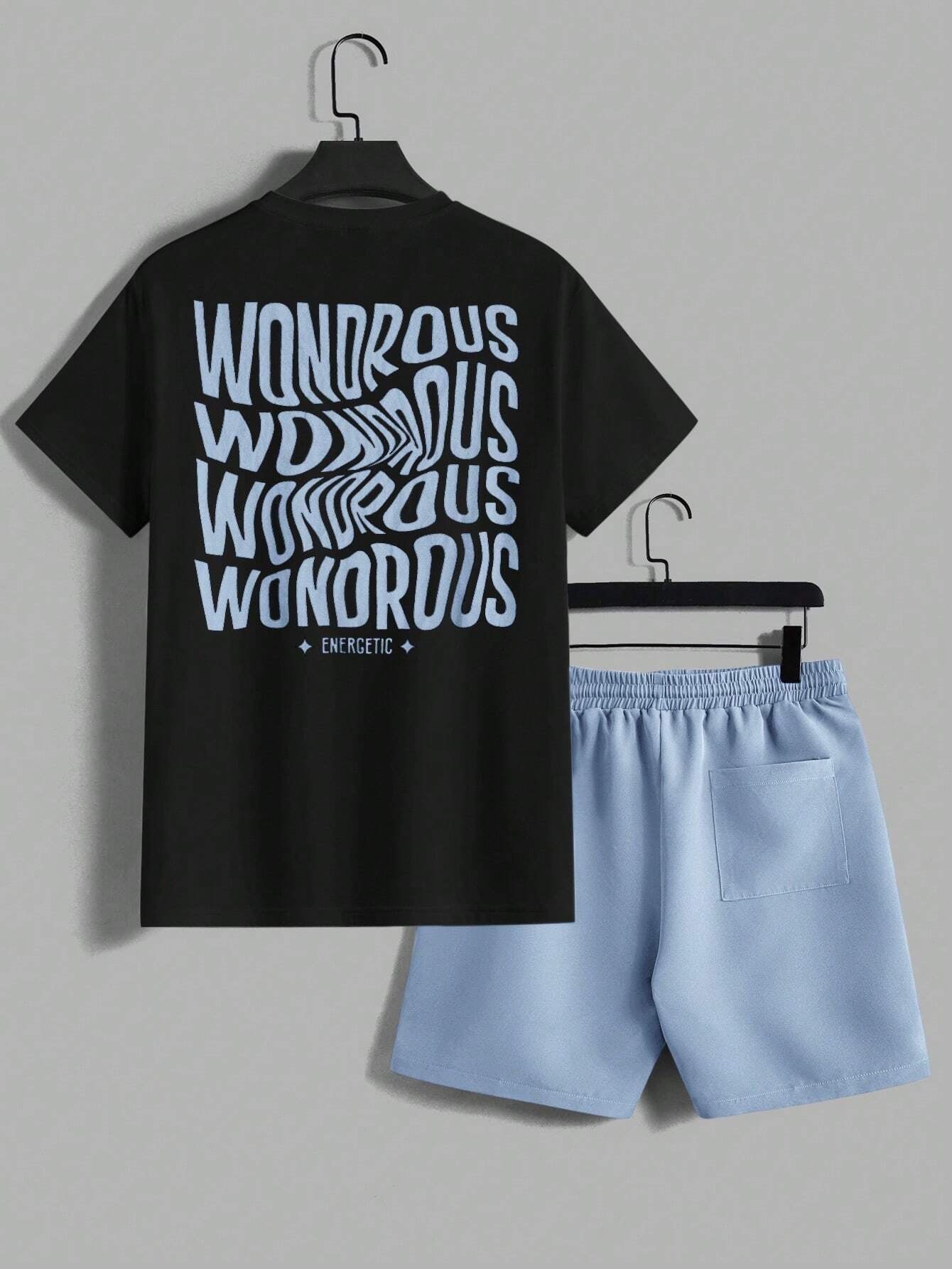 AXEPEAK Men'S Summer Letter Print round Neck Short Sleeve Casual T-Shirt and Shorts Set, Streetwear Ready