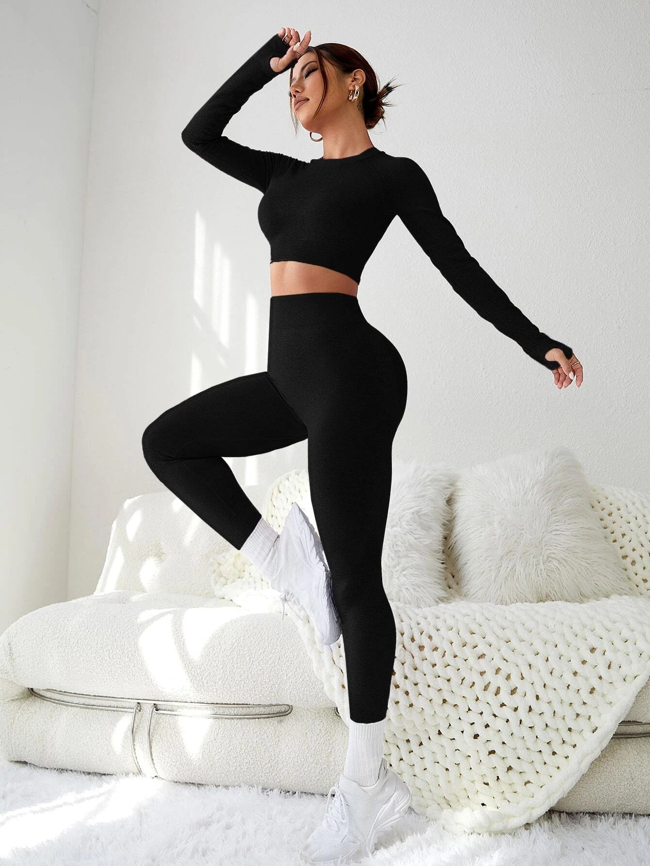 Seamluxe  Sport Cut & Back Thumb Holes Sports Set Workout Women Setwomen Workout Set Gym Women Outfit