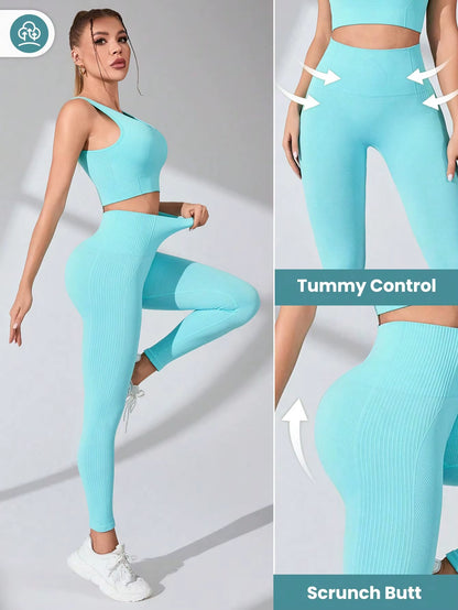 Women’S Workout Sets 2 Piece -  Leggings and Cross-Strap Sports Bra Gym Outfits Activewear Matching Set