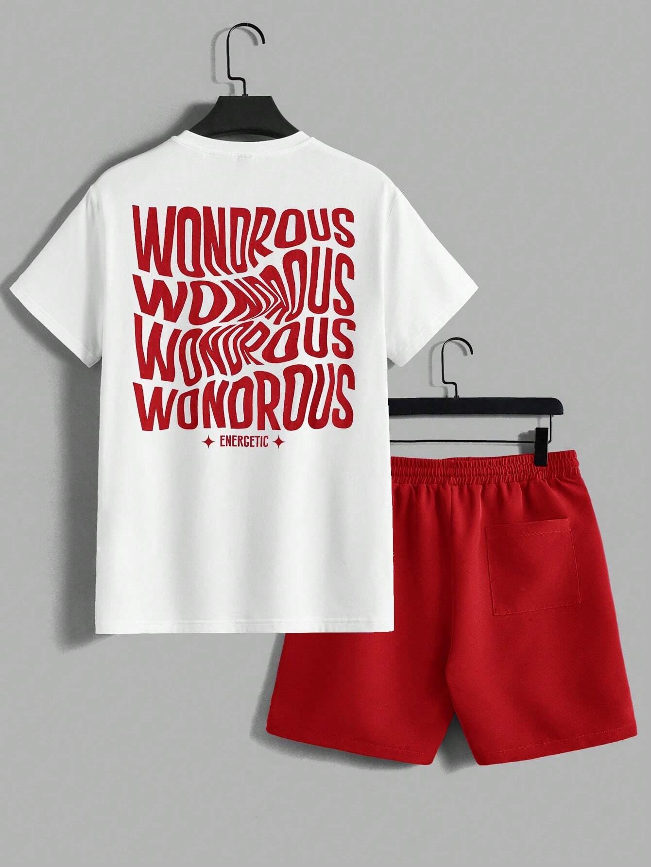 AXEPEAK Men'S Summer Letter Print round Neck Short Sleeve Casual T-Shirt and Shorts Set, Streetwear Ready