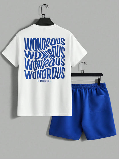 AXEPEAK Men'S Summer Letter Print round Neck Short Sleeve Casual T-Shirt and Shorts Set, Streetwear Ready