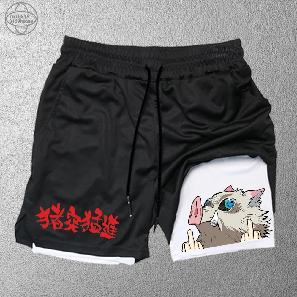 2025 Trendy Printed Sports Training Running Shorts Men'S Fitness Two-In-One Beach Pants Outdoor S-2Xldouble-Layer