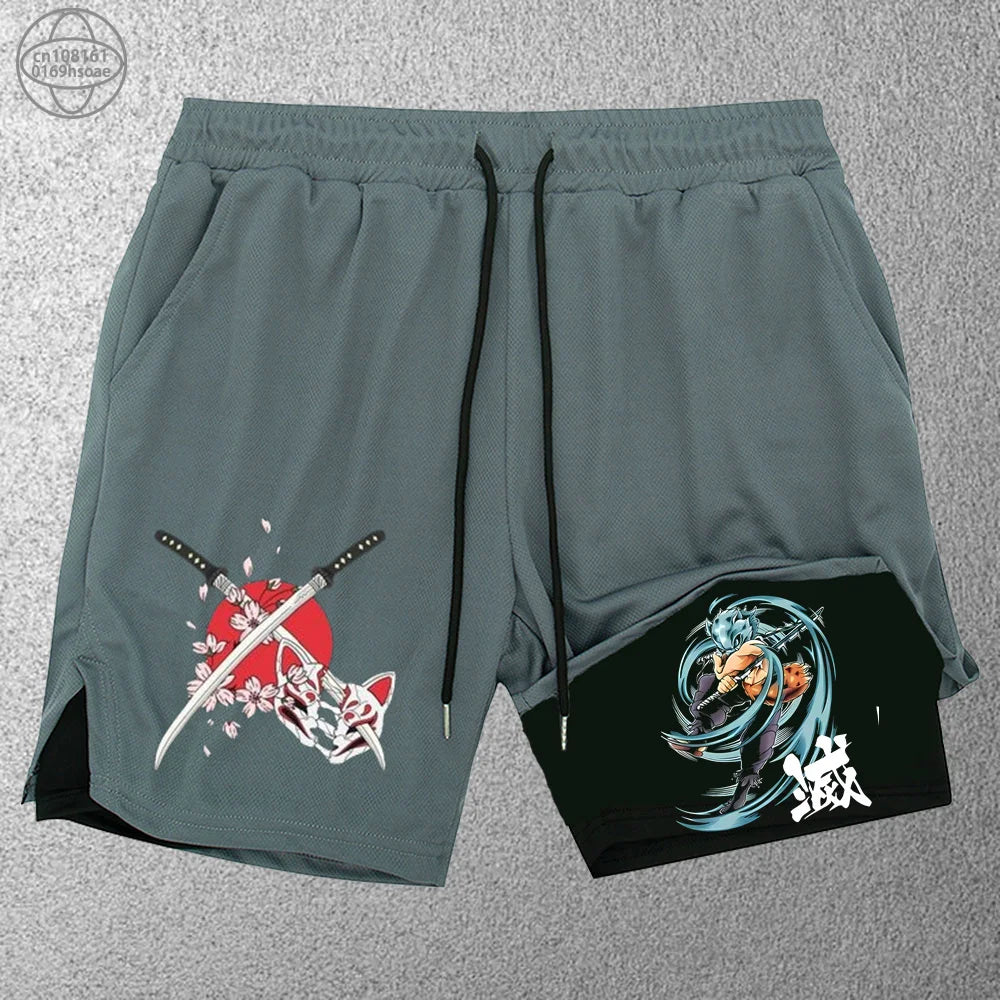 2025 Trendy Printed Sports Training Running Shorts Men'S Fitness Two-In-One Beach Pants Outdoor S-2Xldouble-Layer