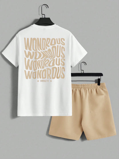 AXEPEAK Men'S Summer Letter Print round Neck Short Sleeve Casual T-Shirt and Shorts Set, Streetwear Ready