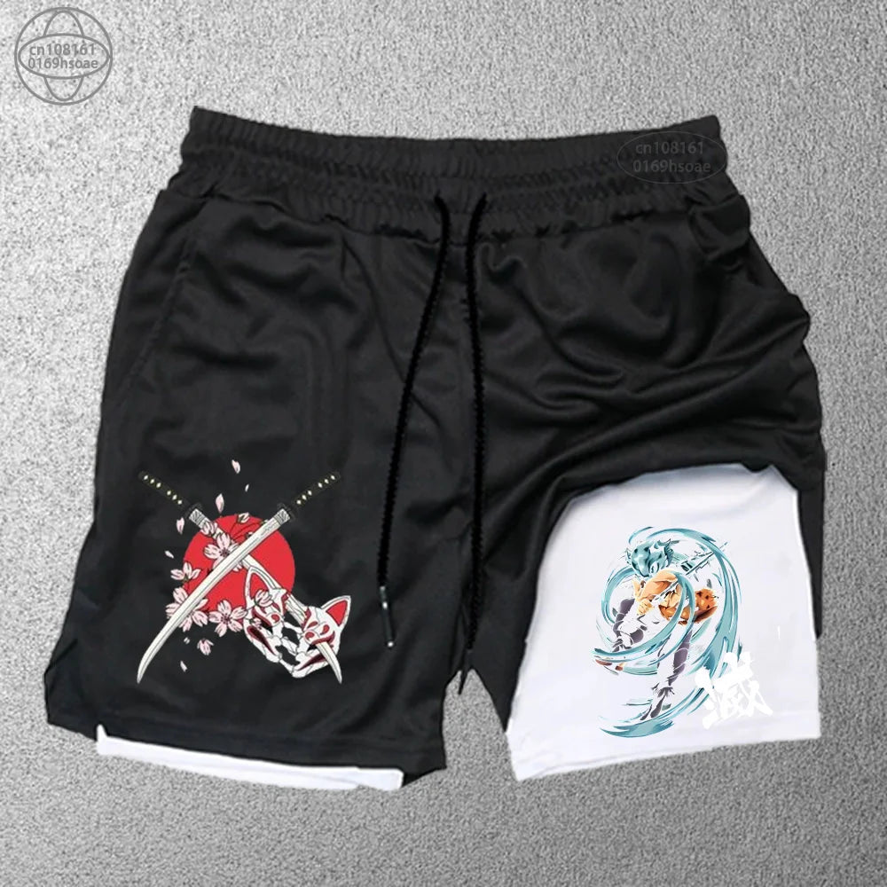2025 Trendy Printed Sports Training Running Shorts Men'S Fitness Two-In-One Beach Pants Outdoor S-2Xldouble-Layer