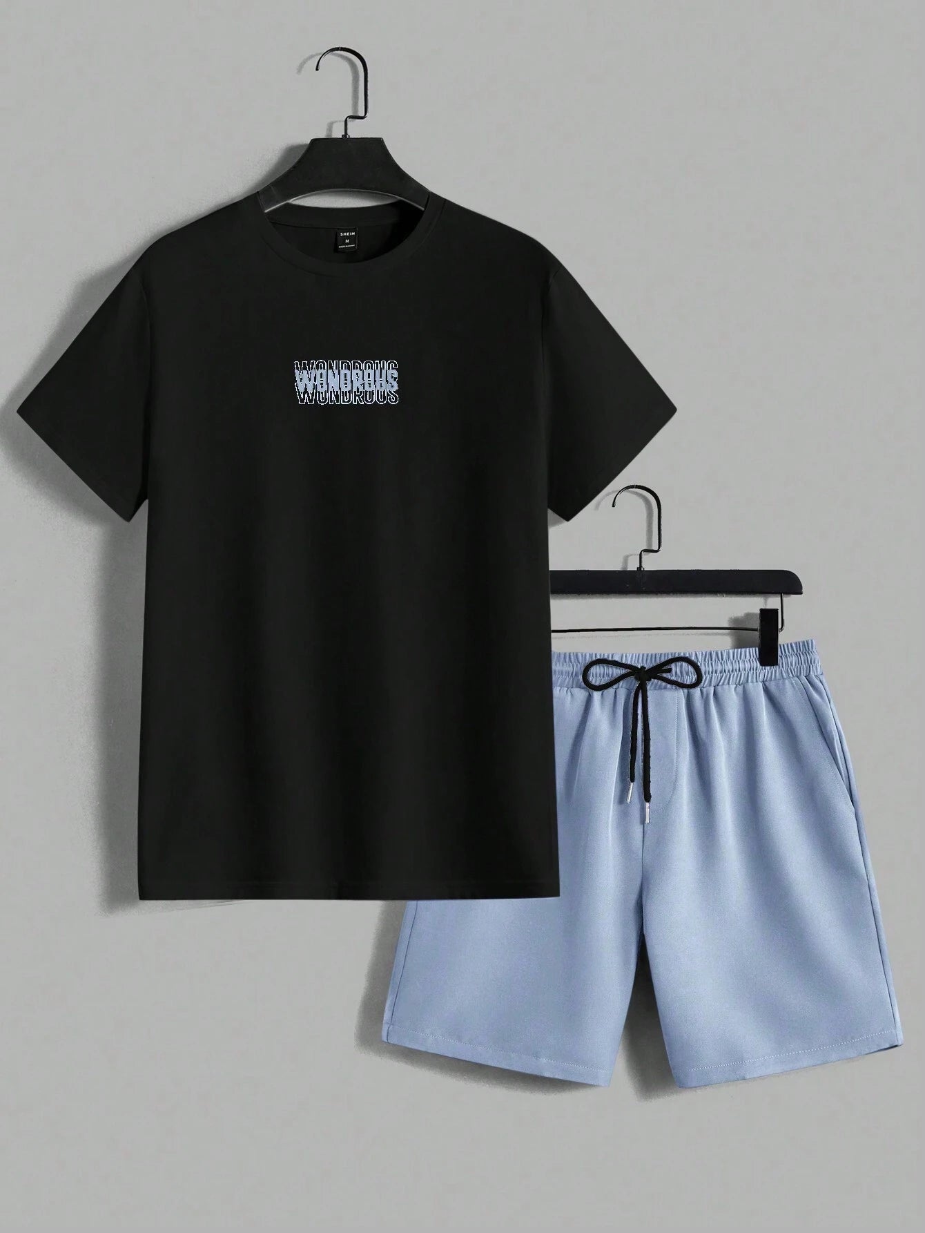 AXEPEAK Men'S Summer Letter Print round Neck Short Sleeve Casual T-Shirt and Shorts Set, Streetwear Ready