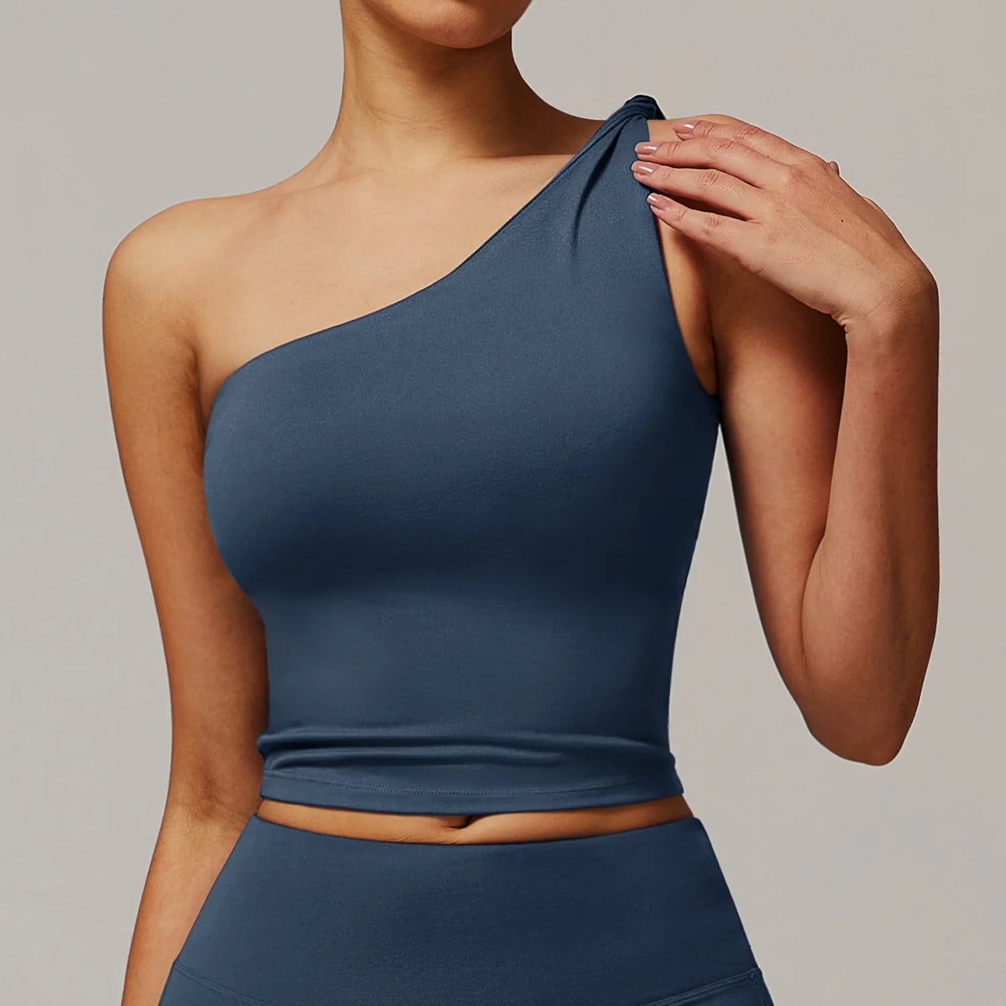 Single Shoulder Tank Top Women Gym Women Sports Underwear Push up Crop Top Fitness Bra Breathable Running Athletic Sportswear