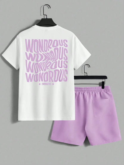 AXEPEAK Men'S Summer Letter Print round Neck Short Sleeve Casual T-Shirt and Shorts Set, Streetwear Ready