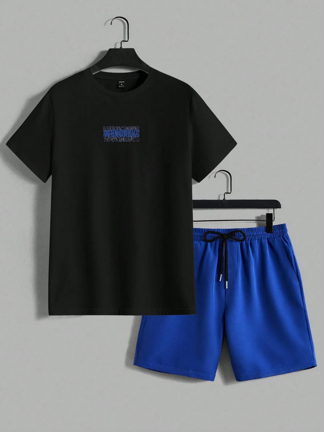 AXEPEAK Men'S Summer Letter Print round Neck Short Sleeve Casual T-Shirt and Shorts Set, Streetwear Ready