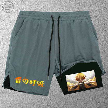 2025 Trendy Printed Sports Training Running Shorts Men'S Fitness Two-In-One Beach Pants Outdoor S-2Xldouble-Layer