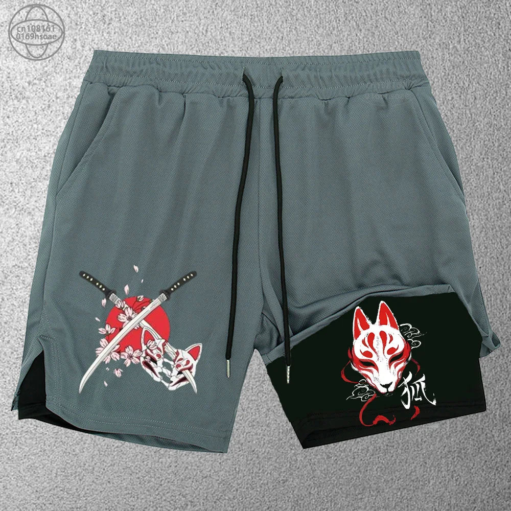 2025 Trendy Printed Sports Training Running Shorts Men'S Fitness Two-In-One Beach Pants Outdoor S-2Xldouble-Layer